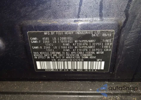 2014 Subaru Outback 2.5I Premium from USA, damaged, VIN 4S4BRBCC0E3237038